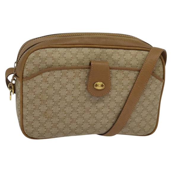 CELINE Macadam Canvas Shoulder Bag Beige Auth BA958