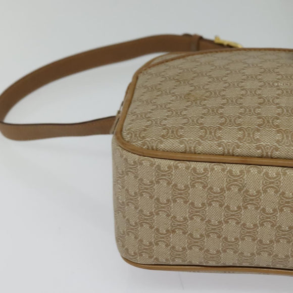 CELINE Macadam Canvas Shoulder Bag Beige Auth BA958
