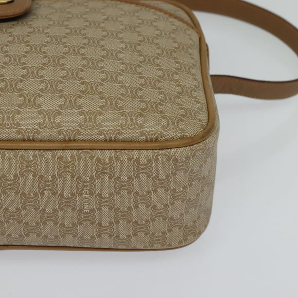 CELINE Macadam Canvas Shoulder Bag Beige Auth BA958