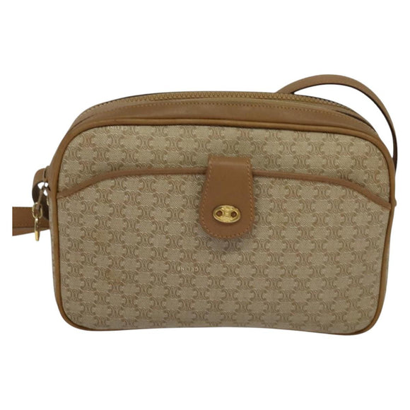 CELINE Macadam Canvas Shoulder Bag Beige Auth BA958