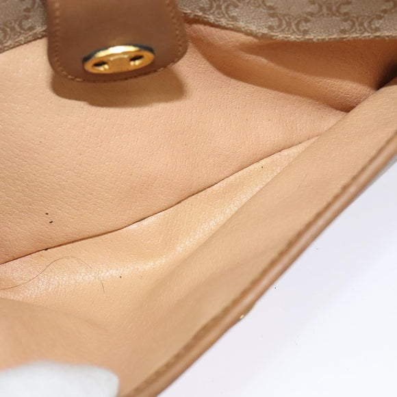 CELINE Macadam Canvas Shoulder Bag Beige Auth BA958