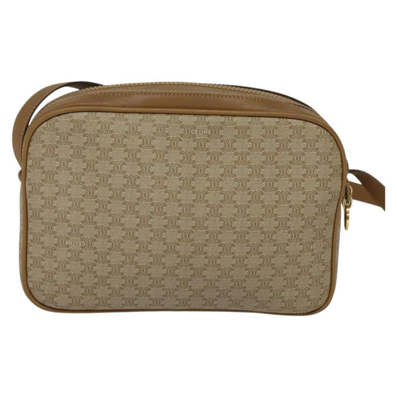 CELINE Macadam Canvas Shoulder Bag Beige Auth BA958
