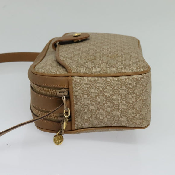 CELINE Macadam Canvas Shoulder Bag Beige Auth BA958
