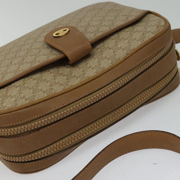 CELINE Macadam Canvas Shoulder Bag Beige Auth BA958