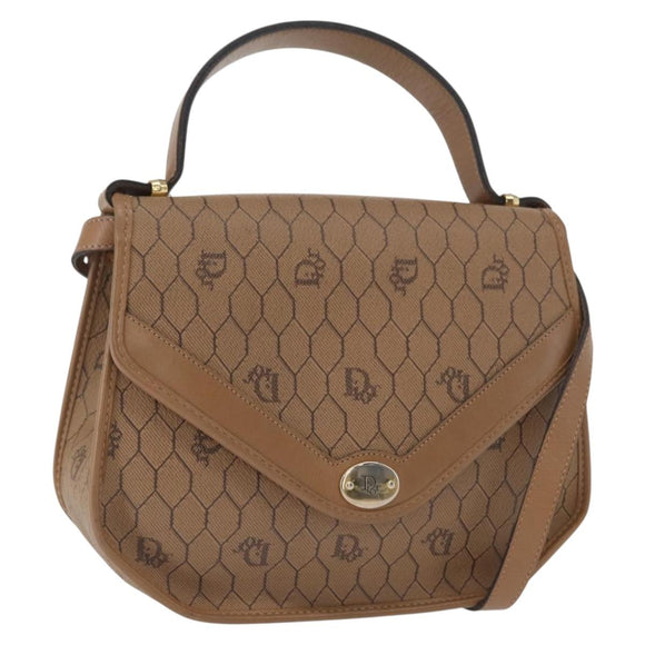 Christian Dior Honeycomb Canvas Hand Bag PVC Leather 2way Beige Gold Auth BA9582