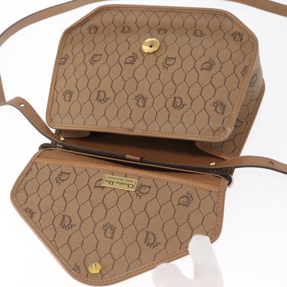 Christian Dior Honeycomb Canvas Hand Bag PVC Leather 2way Beige Gold Auth BA9582
