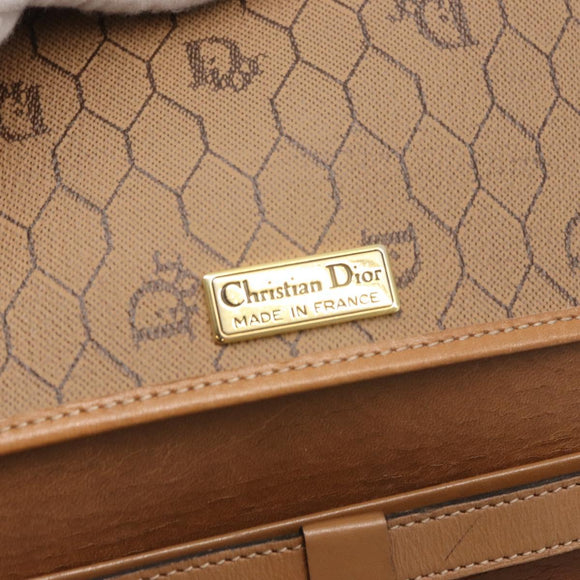 Christian Dior Honeycomb Canvas Hand Bag PVC Leather 2way Beige Gold Auth BA9582
