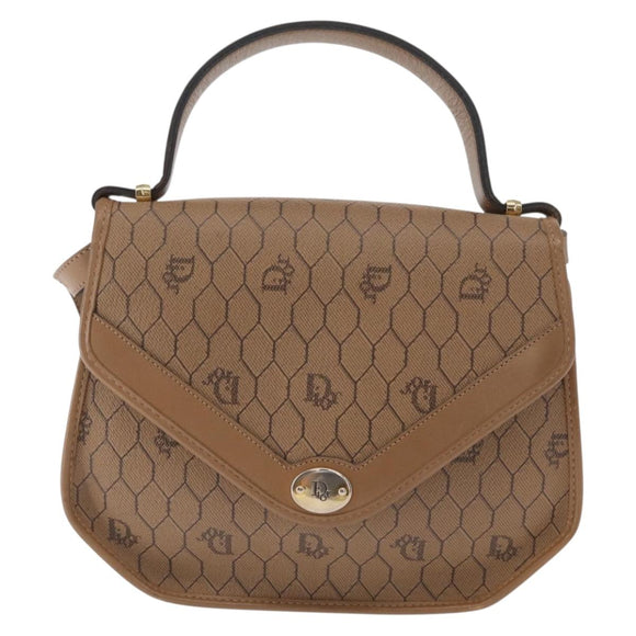Christian Dior Honeycomb Canvas Hand Bag PVC Leather 2way Beige Gold Auth BA9582