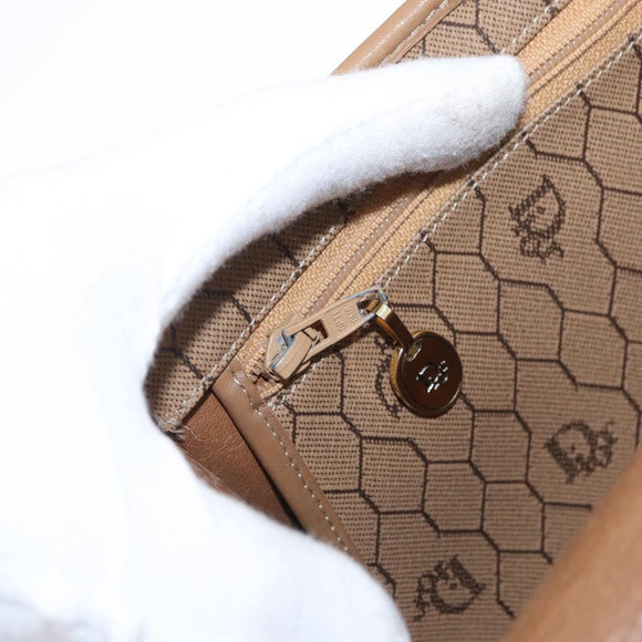 Christian Dior Honeycomb Canvas Hand Bag PVC Leather 2way Beige Gold Auth BA9582