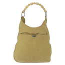 Christian Dior Maris Pearl Shoulder Bag Nylon Beige Silver Auth BA9583-2