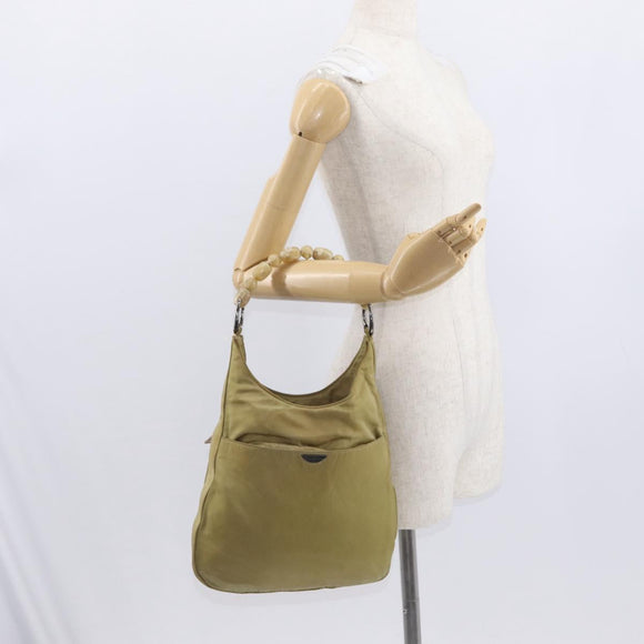 Christian Dior Maris Pearl Shoulder Bag Nylon Beige Silver Auth BA9583