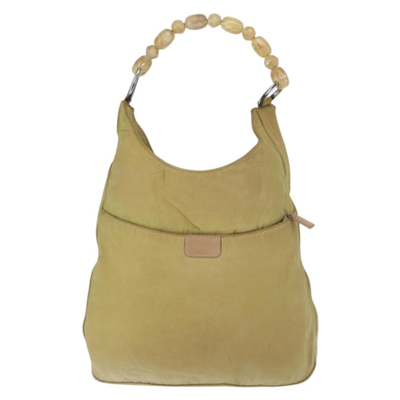 Christian Dior Maris Pearl Shoulder Bag Nylon Beige Silver Auth BA9583
