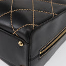 CHANEL Wild Stitch Hand Bag Leather Black Gold CC Auth BA9589-15