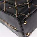CHANEL Wild Stitch Hand Bag Leather Black Gold CC Auth BA9589-16