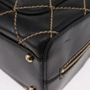 CHANEL Wild Stitch Hand Bag Leather Black Gold CC Auth BA9589-17