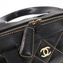 CHANEL Wild Stitch Hand Bag Leather Black Gold CC Auth BA9589-9