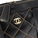 CHANEL Wild Stitch Hand Bag Leather Black Gold CC Auth BA9589-18
