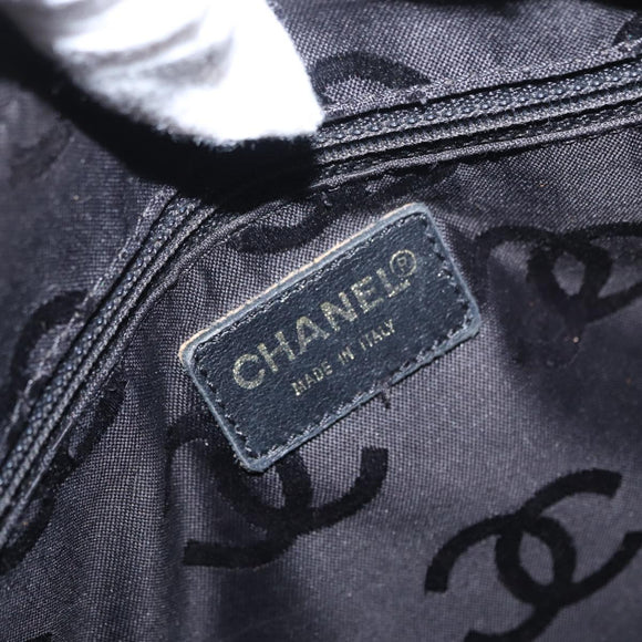CHANEL Wild Stitch Hand Bag Leather Black Gold CC Auth BA9589