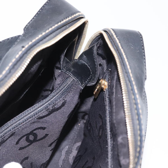 CHANEL Wild Stitch Hand Bag Leather Black Gold CC Auth BA9589