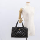CHANEL Wild Stitch Hand Bag Leather Black Gold CC Auth BA9589-29
