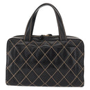 CHANEL Wild Stitch Hand Bag Leather Black Gold CC Auth BA9589-2