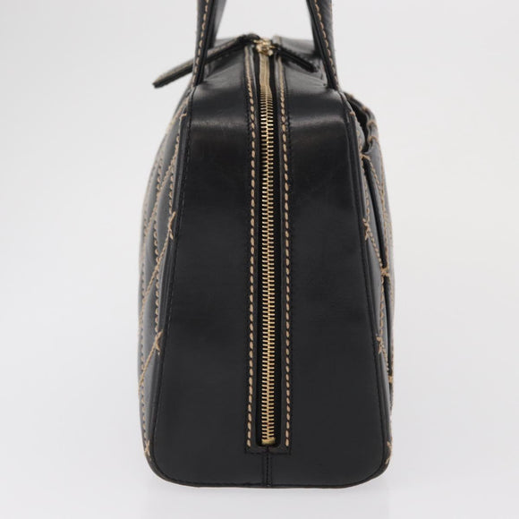 CHANEL Wild Stitch Hand Bag Leather Black Gold CC Auth BA9589
