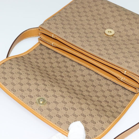 GUCCI Micro GG Supreme Shoulder Bag PVC Brown Gold Auth BA959