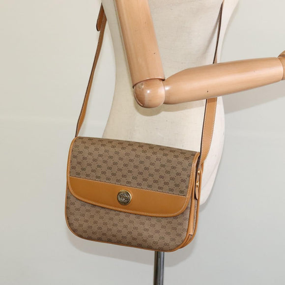 GUCCI Micro GG Supreme Shoulder Bag PVC Brown Gold Auth BA959