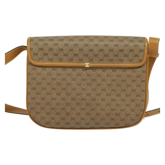 GUCCI Micro GG Supreme Shoulder Bag PVC Brown Gold Auth BA959