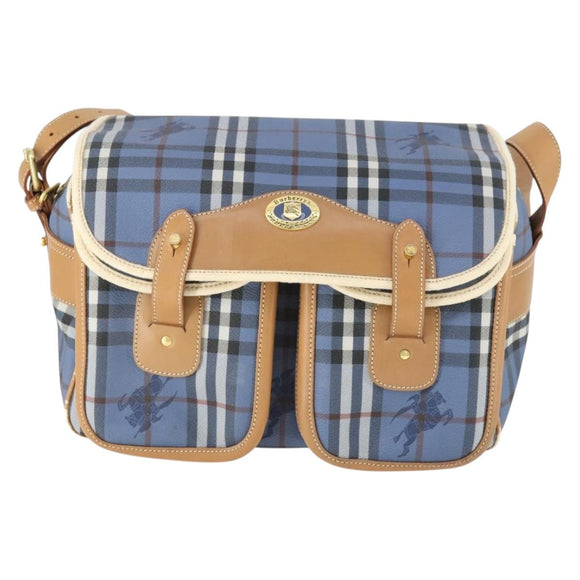 Burberrys Nova Check Shoulder Bag PVC Blue Gold Auth BA9593