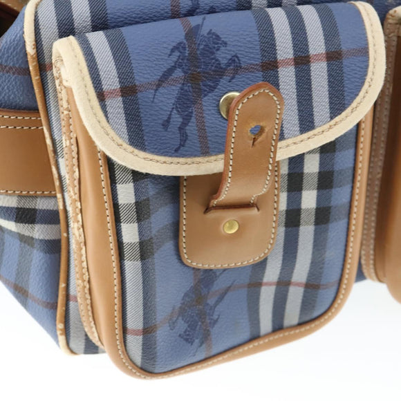 Burberrys Nova Check Shoulder Bag PVC Blue Gold Auth BA9593