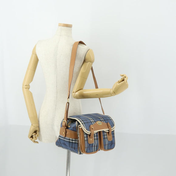 Burberrys Nova Check Shoulder Bag PVC Blue Gold Auth BA9593