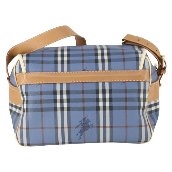 Burberrys Nova Check Shoulder Bag PVC Blue Gold Auth BA9593