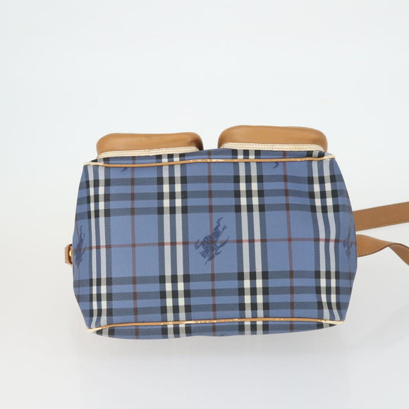 Burberrys Nova Check Shoulder Bag PVC Blue Gold Auth BA9593