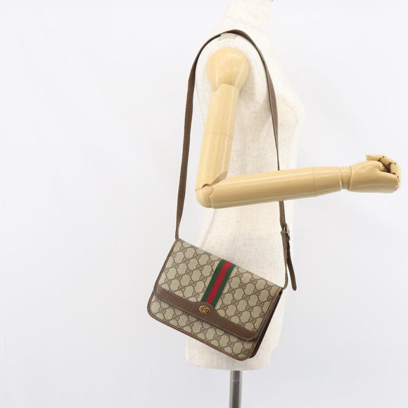 GUCCI GG Supreme Web Sherry Line Shoulder Bag PVC Beige Gold Auth BA9596