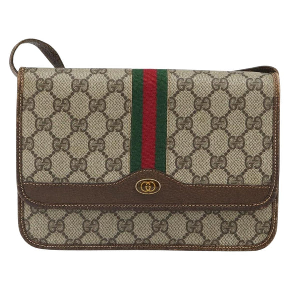GUCCI GG Supreme Web Sherry Line Shoulder Bag PVC Beige Gold Auth BA9596