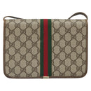 GUCCI GG Supreme Web Sherry Line Shoulder Bag PVC Beige Gold Auth BA9596-2