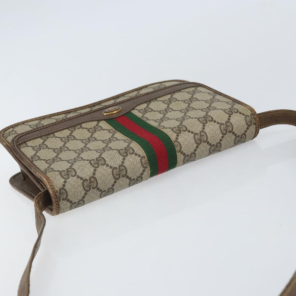 GUCCI GG Supreme Web Sherry Line Shoulder Bag PVC Beige Gold Auth BA9596