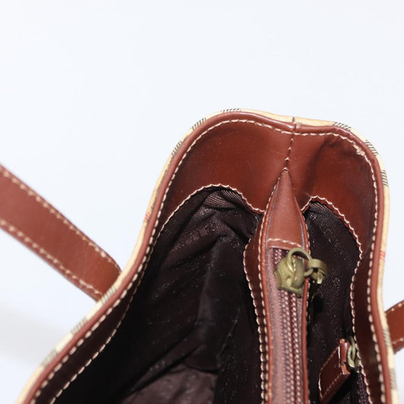 BURBERRY Nova Check Hand Bag PVC Beige Gold Auth BA9597