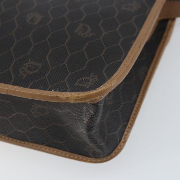 Christian Dior Honeycomb Canvas Shoulder Bag PVC Black Gold Auth BA9598