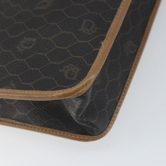 Christian Dior Honeycomb Canvas Shoulder Bag PVC Black Gold Auth BA9598