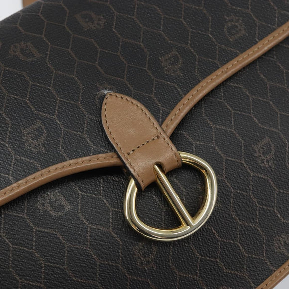 Christian Dior Honeycomb Canvas Shoulder Bag PVC Black Gold Auth BA9598