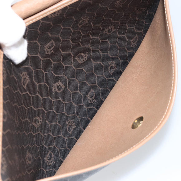 Christian Dior Honeycomb Canvas Shoulder Bag PVC Black Gold Auth BA9598