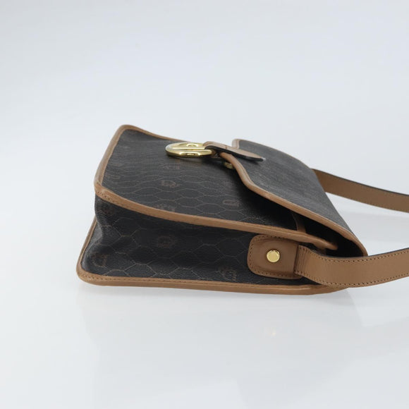 Christian Dior Honeycomb Canvas Shoulder Bag PVC Black Gold Auth BA9598