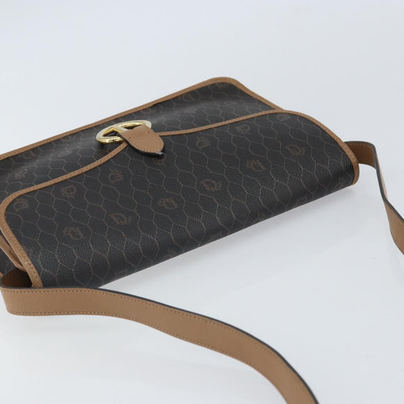 Christian Dior Honeycomb Canvas Shoulder Bag PVC Black Gold Auth BA9598