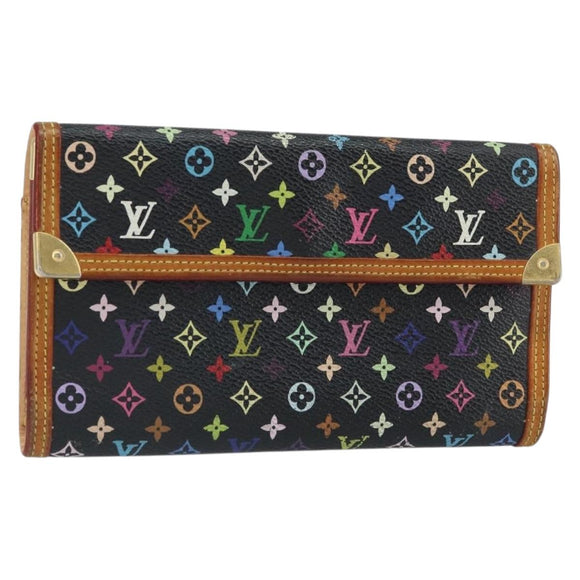 LOUIS VUITTON Monogram Multicolor Porte Tresor Geldbörse Schwarz M92658 Auth BA9622