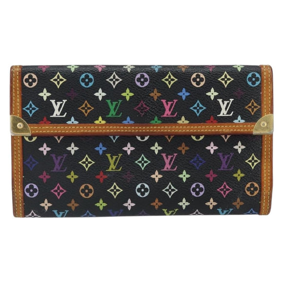 LOUIS VUITTON Monogram Multicolor Porte Tresor Wallet Black M92658 Auth BA9622