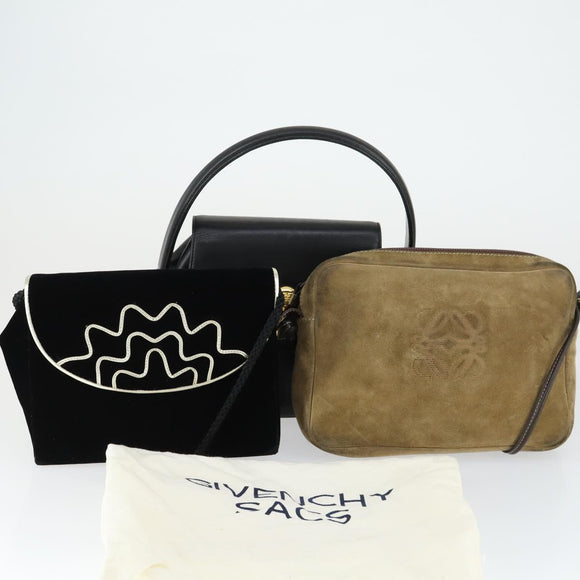 GIVENCHY Loewe Shoulder Bag Suede Velour Leather 3 Set Black Beige Auth BA9635