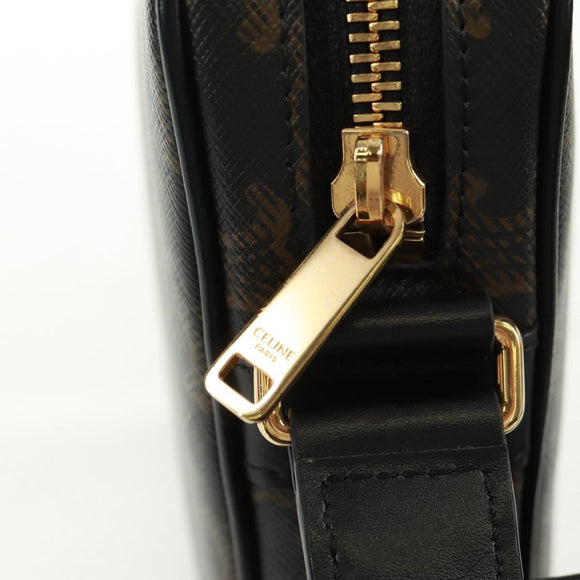 CELINE Triomphe Medium Messenger bag Shoulder Bag PVC Black Gold Auth BA9639M