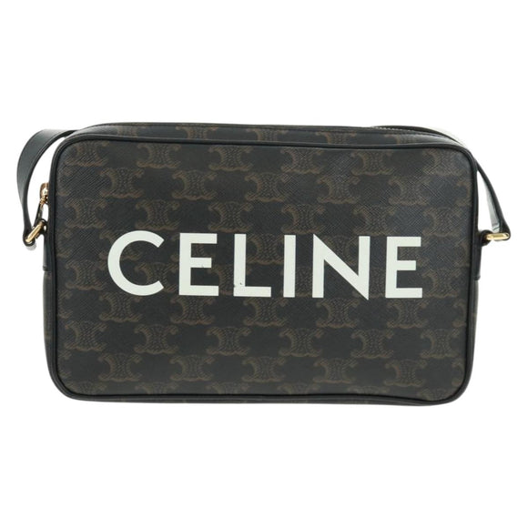CELINE Triomphe Medium Messenger bag Shoulder Bag PVC Black Gold Auth BA9639M